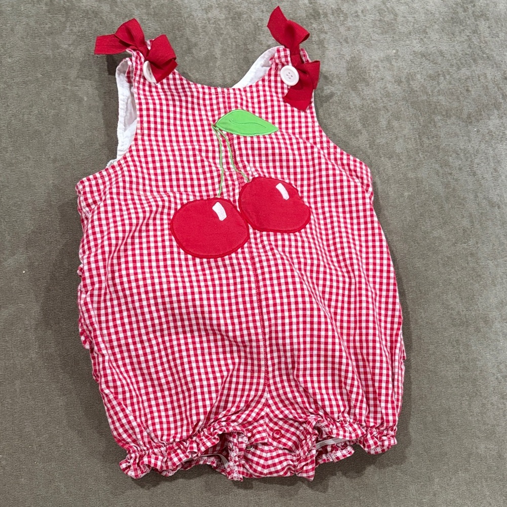 Starting Out Red Checkered Cherry Romper